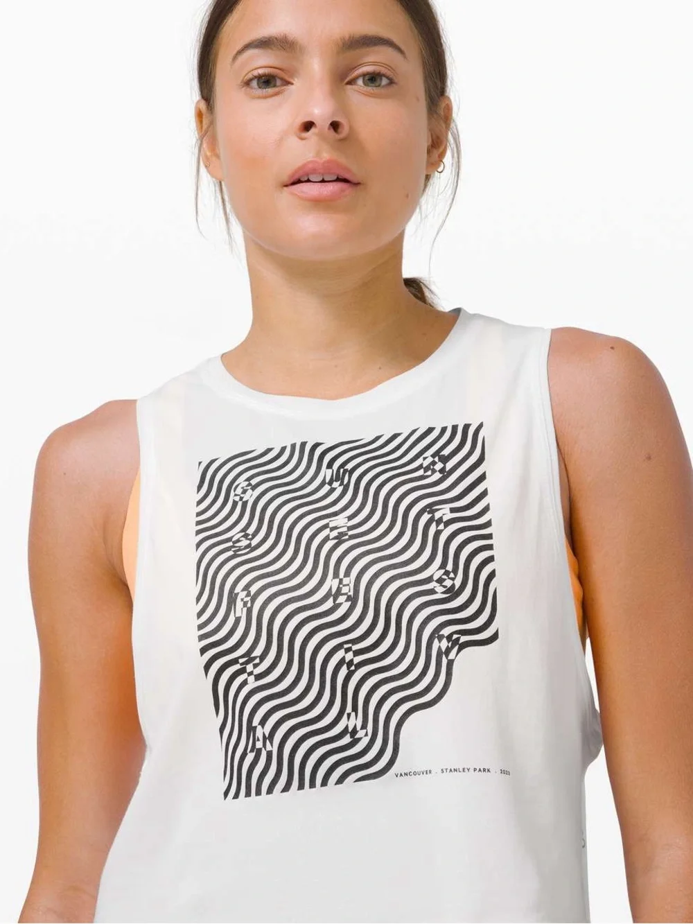 055. Lululemon Cut Back Crop Tank *SeaWheeze White limited edition PTP 14”